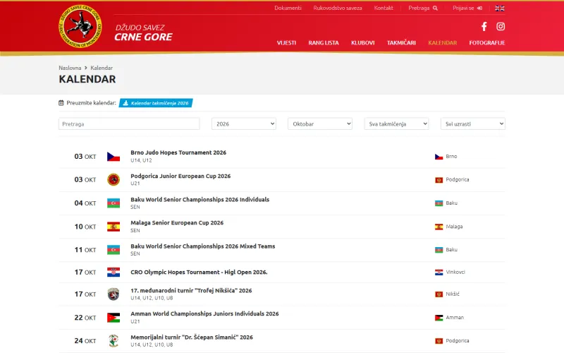Džudo savez Crne Gore — kalendar na računaru