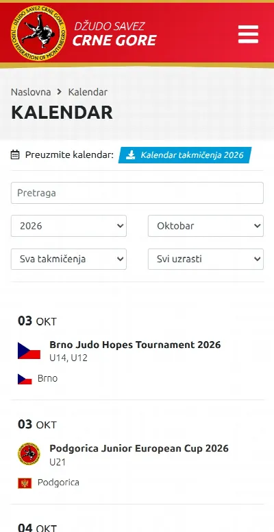 Džudo savez Crne Gore — kalendar na telefonu
