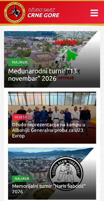 Džudo savez Crne Gore — naslovna strana na telefonu