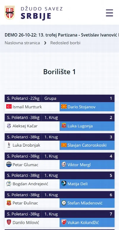 Rezultati uživo — redosled borbi na telefonu