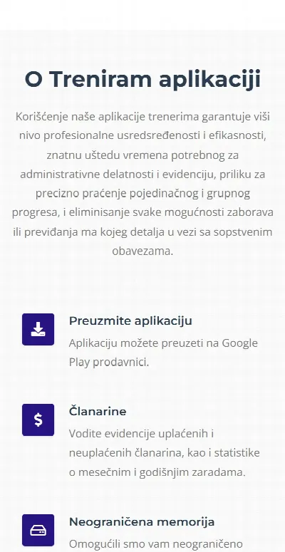 Treniram — features on a phone