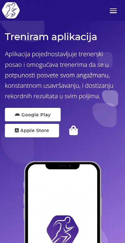 Treniram — naslovna strana na telefonu